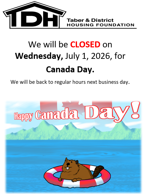 Admin Office at 5318 48 Ave, Taber will be CLOSED for Canada Day