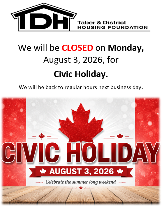 Admin Office at 5318 48 Ave, Taber will be CLOSED for Civic Holiday