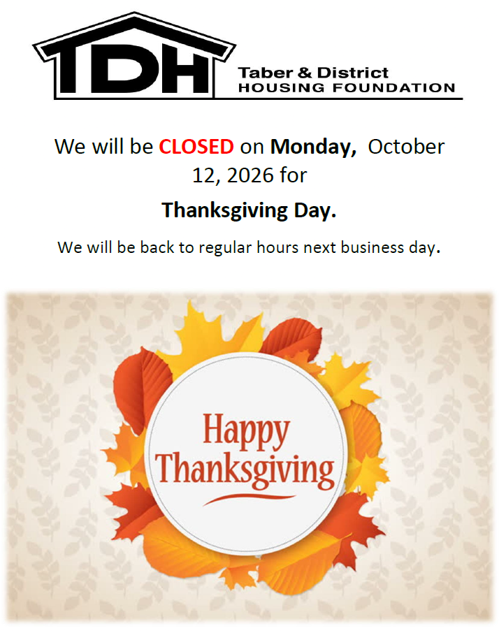 Admin Office at 5318 48 Ave, Taber will be CLOSED for Thanksgiving Day. 🦃🍂